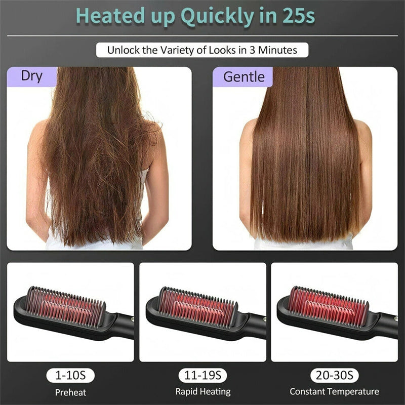 New 2 In 1 Hair Straightener Hot Comb Negative Ion Curling Tong