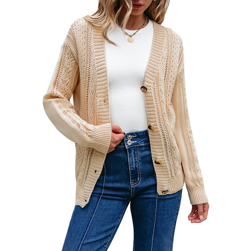 Simple All-match Off-shoulder Knitted Cardigan For Women