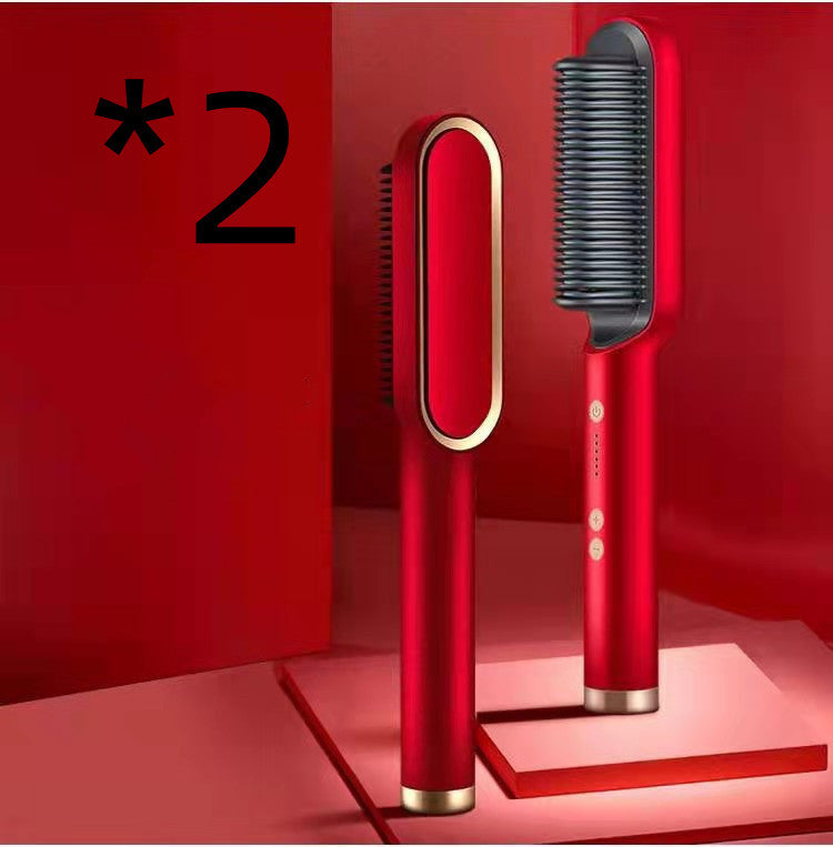 New 2 In 1 Hair Straightener Hot Comb Negative Ion Curling Tong