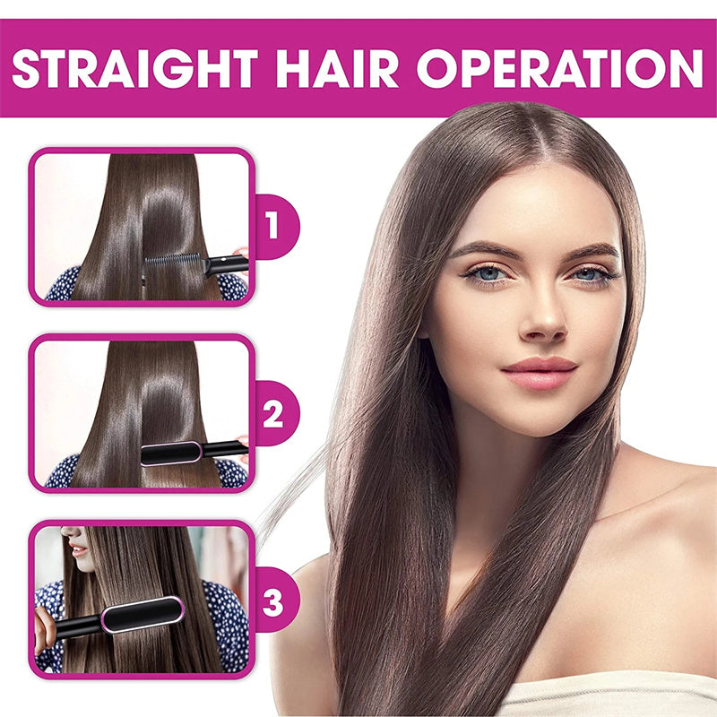 New 2 In 1 Hair Straightener Hot Comb Negative Ion Curling Tong